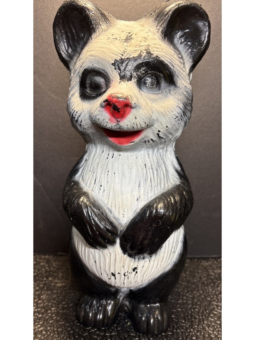 Large Vintage 1970’s Panda Coin Piggy Bank Plastic Vinyl USA Made w/ Cork 10.5”